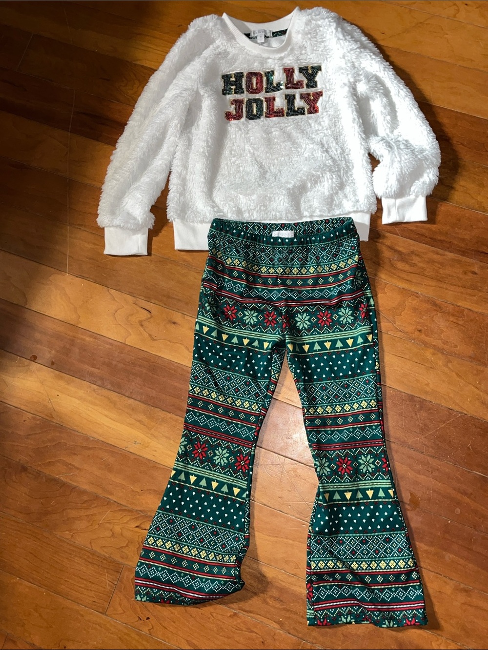 btween Green Patterned Flared Holiday Leggings
